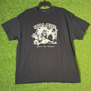 Spurs Jesus T-Shirt Black San Antonio Parody 5x Champs Graphic‎ Tee L Vintage